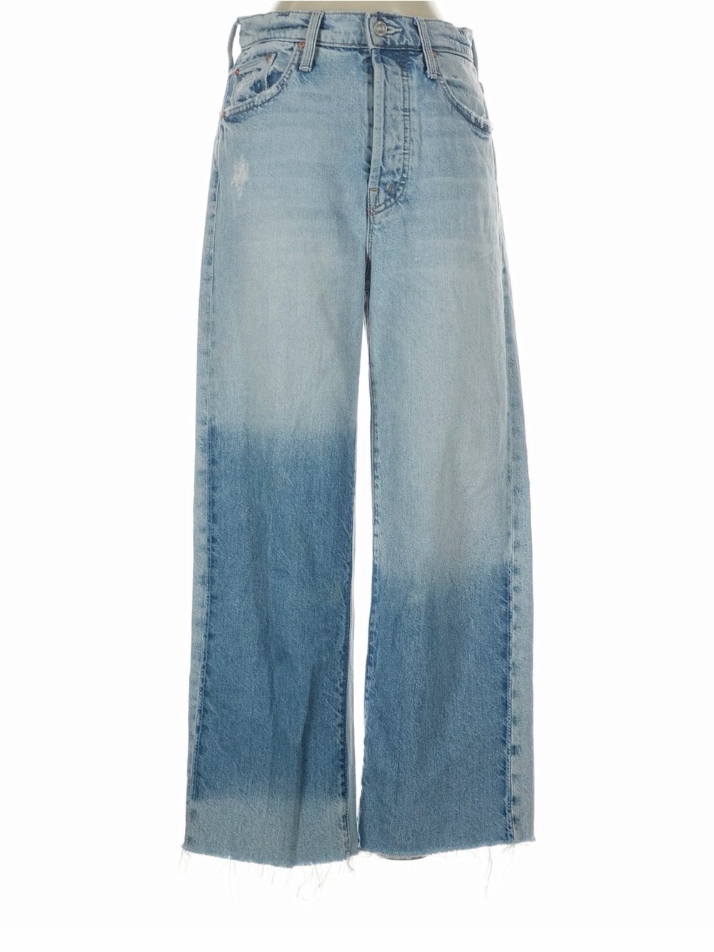 MOTHER superior Two-Tone Light & Medium Blue Wide-Leg Cropped Jeans
